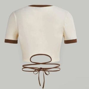 SHEIN MOD Car & Slogan Graphic Contrast Binding Crisscross Crop Tee